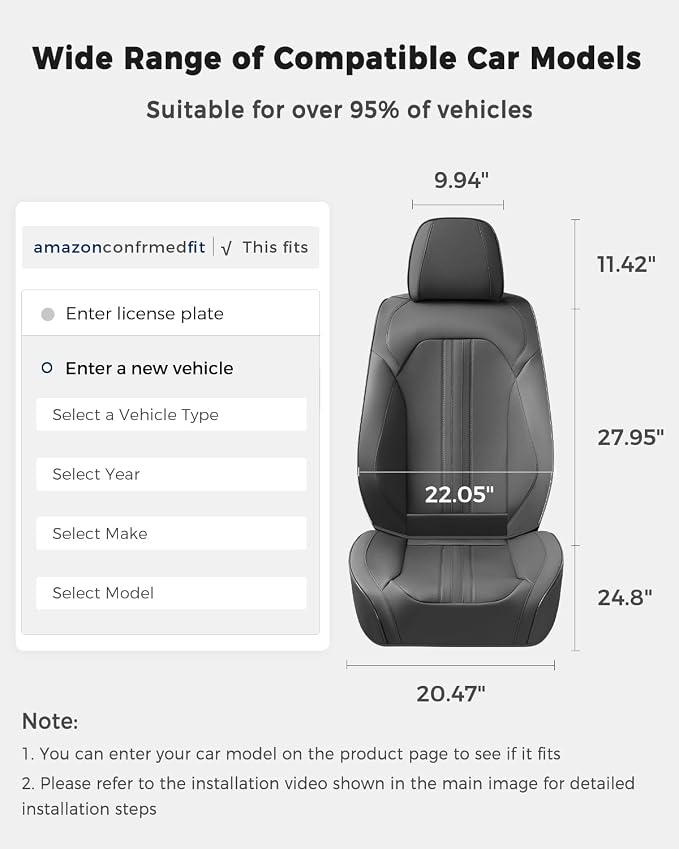 Huidasource Gray Front Seat Covers, Luxury Faux Leather Front Car Seat Covers, Compatible with Airbags Seatbelt Buckles, Perforation, Cooling＆Heating, Universal Fit for Most Cars Vans Trucks SUVs Gray