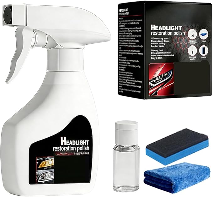 Automotive Headlamp Restoration Fluid Kit, 2026 New Headlight Cleaning and Polishing Spray, Multifunctional Headlight Oxidation Remover Spray for Vehicle Maintenance (1 Pack White)