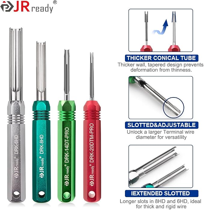 JRready ST5257-PRO Deutsch Connector Tool Kit for 4#8#16#12#20# Solid/Stamped Contacts 6-22 AWG, with Plastic DRK-RT1 Pin Removal Tool for Deutsch DT,DTM,DTP,DTV,HD Series Connector Release Tool