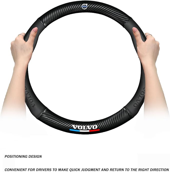 New Compitable with Fit Volvo Leather Steering Wheel Cover,Stylish Nappa Leather Carbon Fiber Texture Protector,Non-Slip,Universal 15inch Compatible with Fit Volvo Accessories (Old-vol)