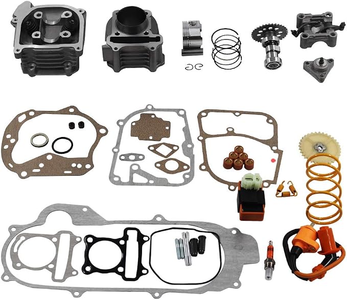 GY6 Cylinder Rebuild Kits Kymlaa 100cc Big Bore Kit for 69mm Valve 49CC 50CC 139QMB Moped Scooter Engine 50mm Bore Upgrade Set with 6pin Racing CDI Ignition Coil Performance Spark Plug Clutch Spring