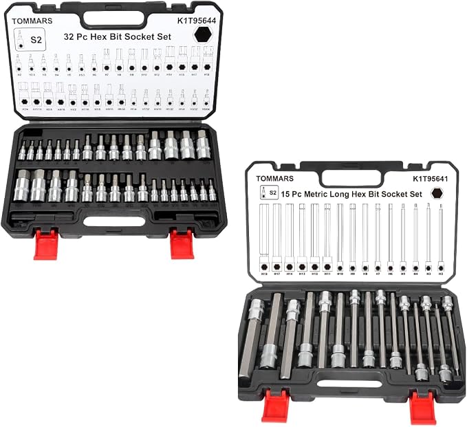 32 PCS SAE & Metric and 15 PCS Long Metric Master Allen Hex Bit Socket Set