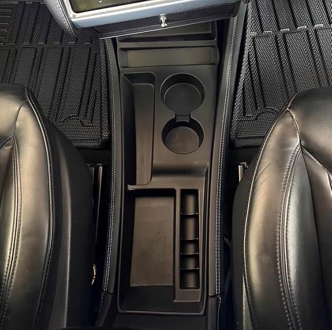 for 2012-2015 Tesla Model S Center Console Organizer Tray, Silicone Cup Holder Compartments Storage Bins fits Model S Accessories