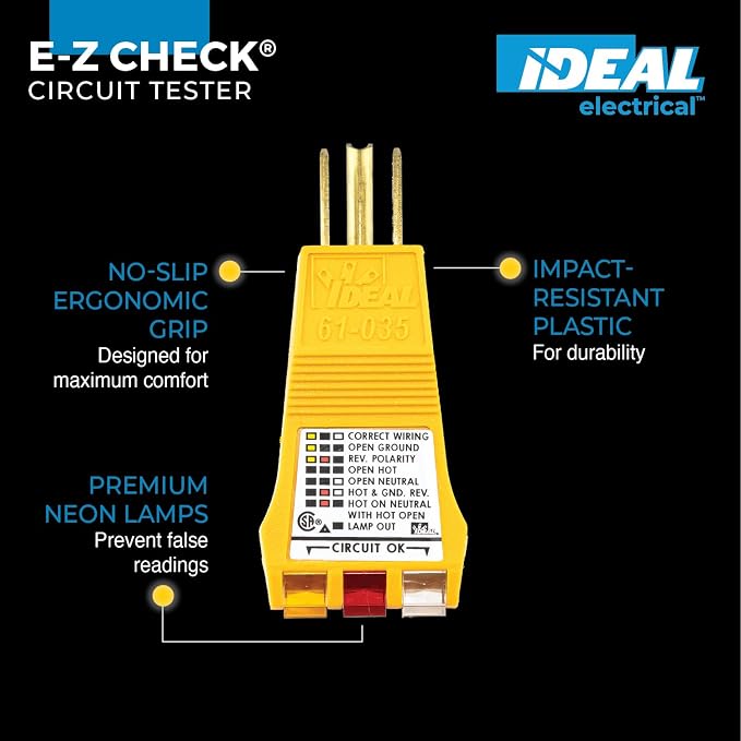 IDEAL INDUSTRIES INC. 61-035 E-Z Check Receptacle Tester, 120VAC