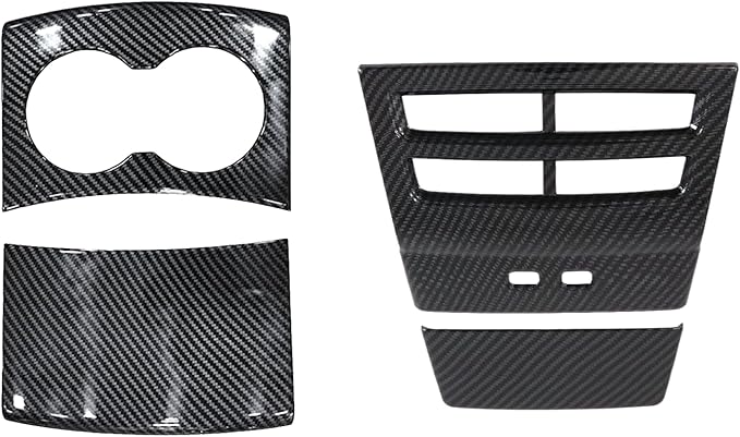 4 PCS Water Cup Holder Cover & Rear Air Vent Outlet Trim Interior for Model S Model X 2014-2024 Decoration （Imitation Carbon Fiber Pattern）