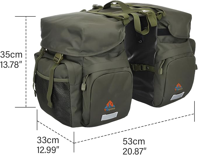 Large Saddle Bags for Bike Rear Rack,Waterproof 50L Panniers Bike Bags for Bicycles/MTB/E-Bike,Bike Trunk Bag With Reflective Stripes,Support for Width Less Than 7 Inches Bike (Army Green,50L)