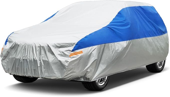 GUNHYI SUV Car Cover Waterproof All Weather for Automobiles, Outdoor Full Car Cover Snowproof Windproof UV Protection, Universal Fit for SUV. (Fit SUV Length 191-201 inch, Silver)
