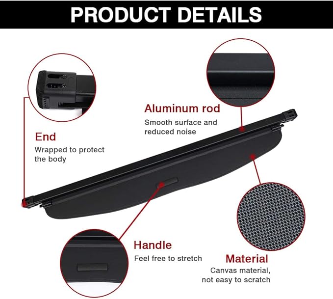 Powerty Retractable Cargo Cover for 2018-2023 Subaru Crosstrek/Impreza - Canvas Texture Trunk Cover Privacy Screen Rear Security Shade for Crosstrek Accessories (Not for Plug-in and Hybrid Models)