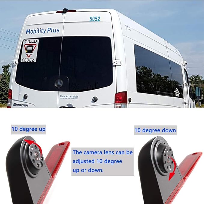 EWAY 3rd Third Brake Light Backup Rear View Reverse Camera with 7 Inch TFT LCD Monitor for Mercedes/Dodge Sprinter W906/VW CrafQuad Split HD Displays Screen Reverse Cameras Monitor with Remote Control