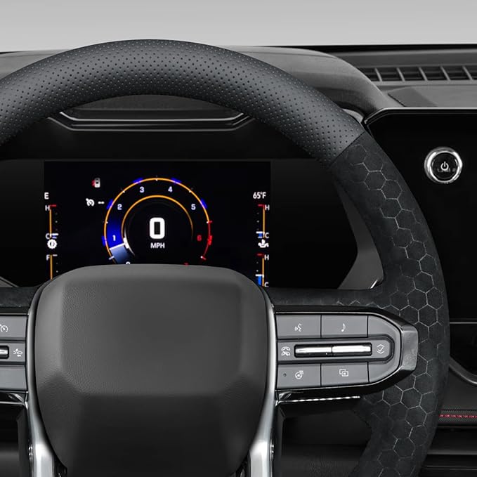 MEWANT Hand Stitch Black Faux Leather Hexagon Embossed Athsuede Steering Wheel Cover for Chevy Colorado ZR2 Bison 2024