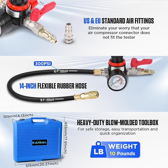 Turbo Boost Leak Tester Kit 19PC Boost Leak Test Kit w/S.moke Adpt Turbo System Pressure Leakage Tester 8 Pairs of Stepped Adapters 1-1/5" to 4-8/25" Turbo Test Kit for Radiator Cooling Emission Pipes