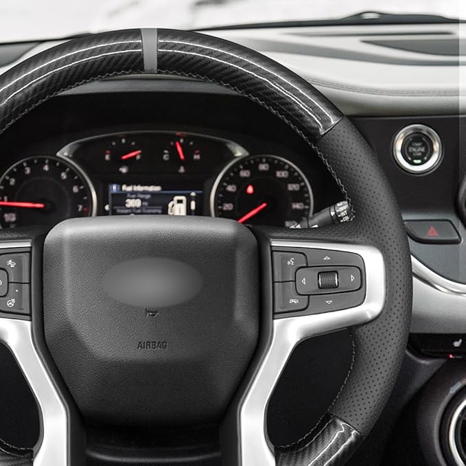 MEWANT DIY Black Artificial Leather PU Carbon Fiber Steering Wheel Cover for Chevy Blazer Silverado 1500 2500 Suburban