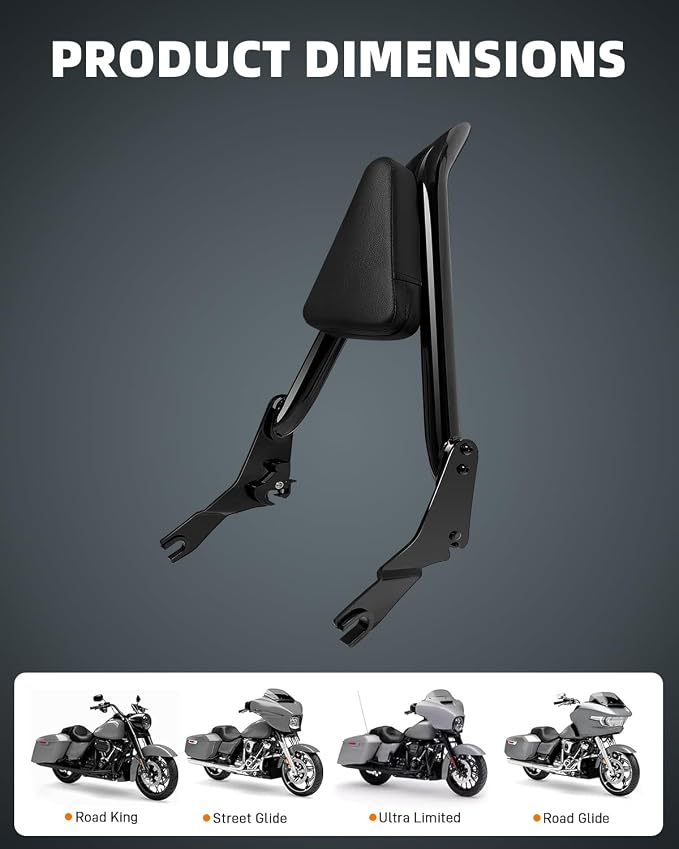 26 Inch Detachable Sissy Bar Backrest Quick Release Spilt Sissy Bar Fit for Harley Davidson Touring Street Glide Road Glide Road King Electra Glide 2009-2026