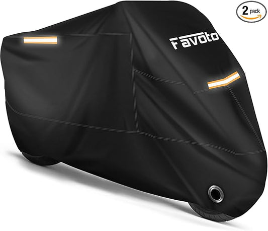 Favoto Motorcycle Cover Waterproof All Weather Universal Fits up to 108 inches Motorcycles with 3 Night Reflectors Lock-Hole Carrying Bag, Windproof Dustproof Sun Outdoor Protection