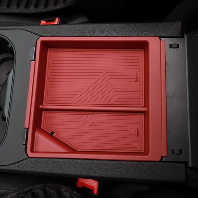 Car Central Control Armrest Storage Box Center Console Organizer Tray Storage Box for Porsche Cayenne 2024-2026 Interior Accessories Gear Shift Panel Storage Tray Insert Box (Style 1 Red)