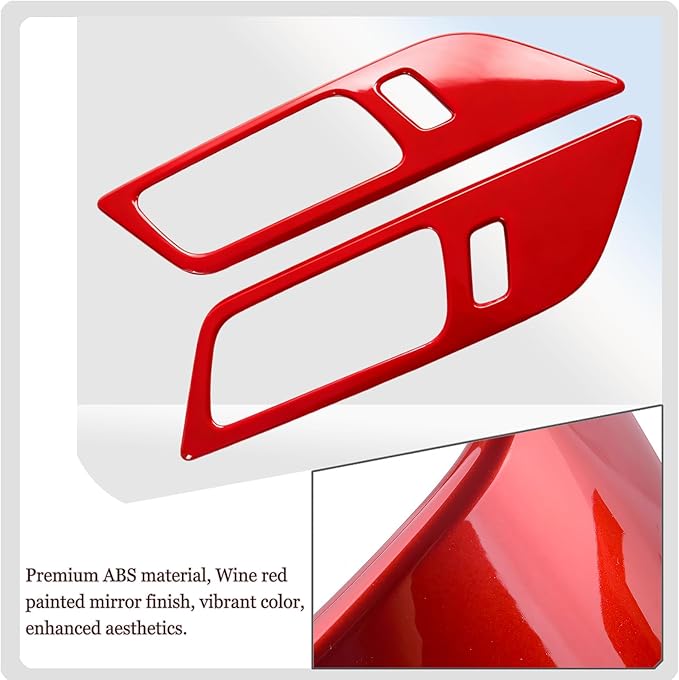 MUXEE Inner Door Handle Cover，for Ford Mustang 2024-2026 / Shelby GT350 2015-2020 / GT500 2020-2022，ABS Wine red Decal Interior Trim Cover Accessories (Without Memory seat Button Style)