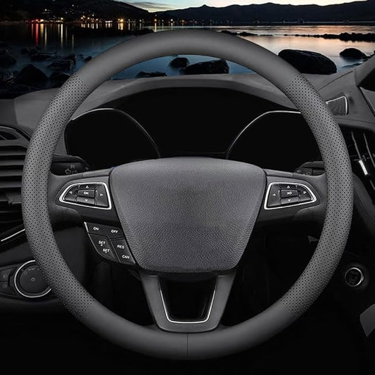 HAOTULE New Nappa Leather car Steering Wheel Cover，for Car Truck SUV 15 inch (Black)