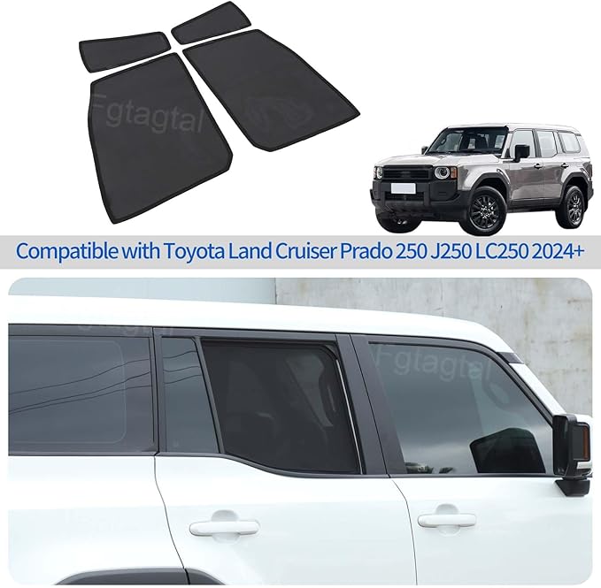 Car Rear Side Window Shades Fit for Toyota Land Cruiser 250 Prado J250 LC250 2024 2025, Back Window Screens Mesh Sun Shade Glare Shield and UV Rays Protection and Keeps Vehicle Cool, 4PCS