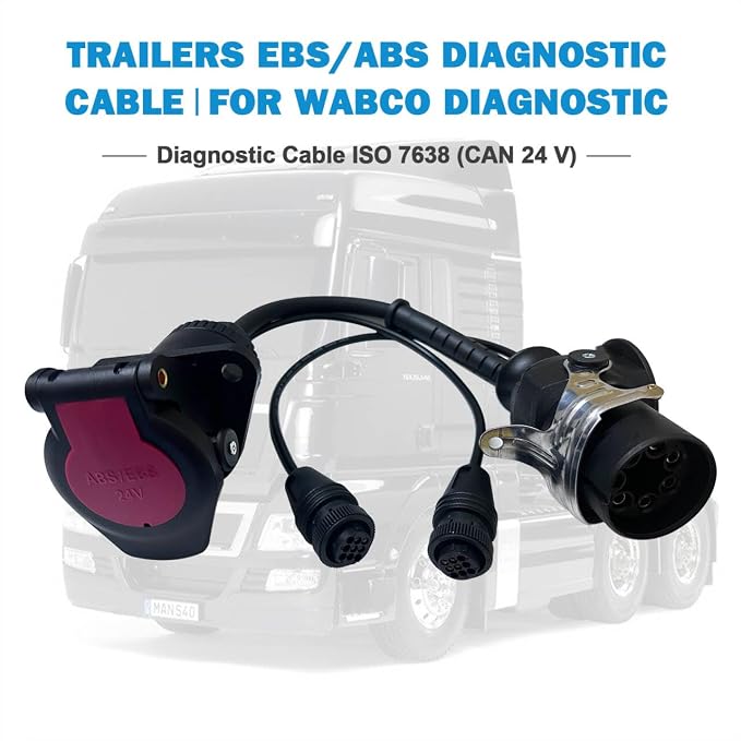 ISO 7638 7 Pin EBS/ABS Diagnostic Cable for Wabco Scanner Tools | ISO 7638 7 Pin 24V CAN Socket Adapter, Fits Trailer & Heavy Duty Truck, Compatible with WABCO Scanner, Cable Only