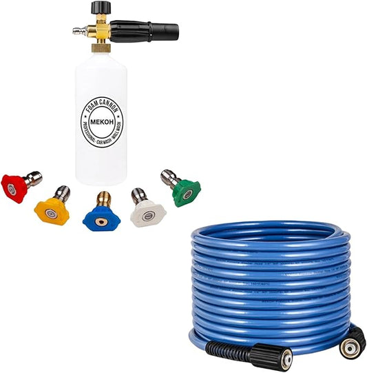 MEKOH 1 Liter Adjustable Foam Cannon & 32ft Kink Resistant Pressure Washer Hose