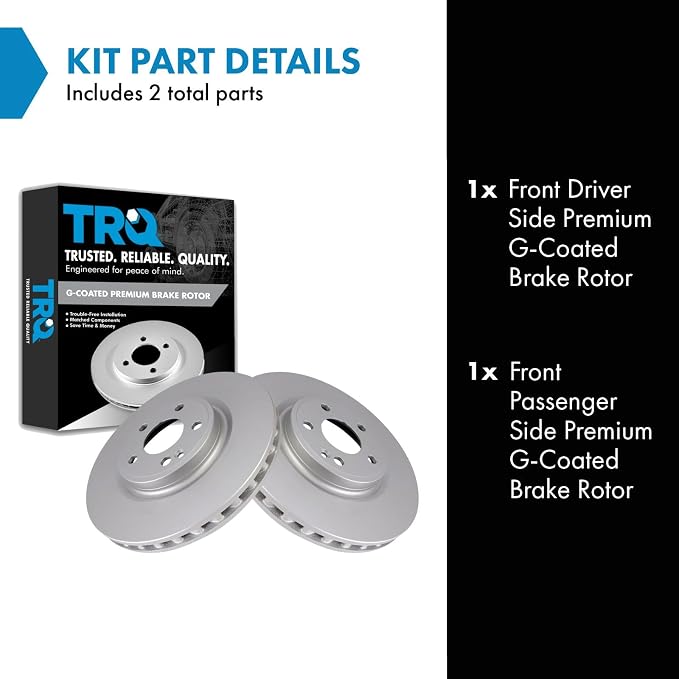 TRQ Front Brake Rotor Set G Coated Vented Compatible with 2017-2019 Infiniti QX30 2014-2019 Mercedes-Benz CLA250 2015-2020 GLA250
