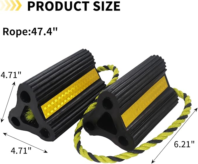 RV Wheel Chocks for Trailers Camper Trucks and Small Aircraft Wheel Chock 1Pair2Pack Wheel Chock Block with 3 Reflective Strips Versatile Heavy Duty Solid Rubber Wheel Immobilizers & Chocks