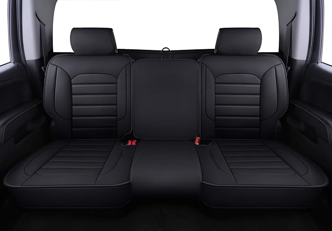 LUCKYMAN CLUB Rear Silverado Seat Covers Fit for 2007-2025 Chevy Silverado Sierra 1500 2500 3500 Crew,Double,Extended Cab with Water Proof Faux Leather (Black Rear Covers)