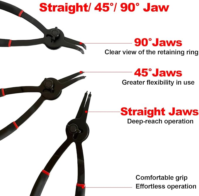 12Pcs Snap Ring Pliers Set, Straight 45 degree 90 degree Jaw Tips | Heavy Duty Internal & External Circlip Pliers, Retaining Snap Ring Pliers set, for 0.038in,0.04in, 0.07in, 0.09in