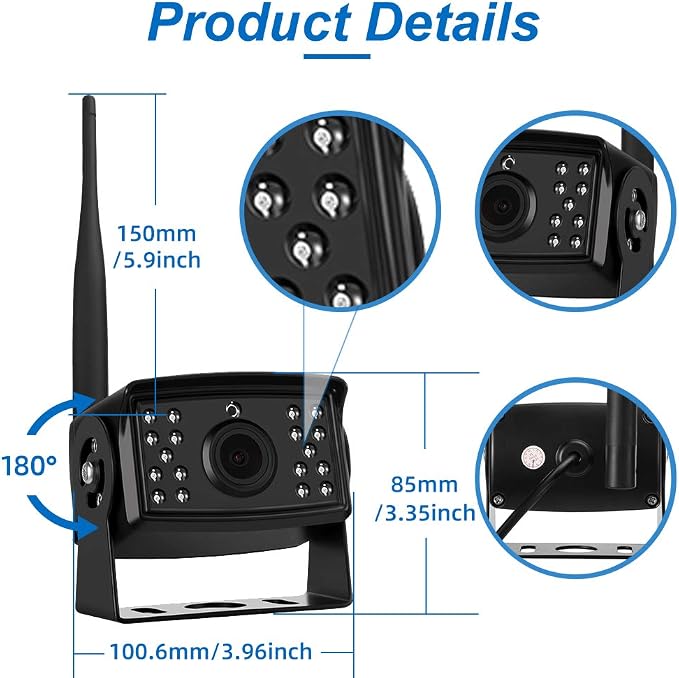 Wireless Backup Camera Add-on for AHD Wireless DVR System, 12v-24v Waterproof Night Vision Extra Reversing Camera for Digital Wireless Backup System, Transmission Distance up to 500M for Truck Bus