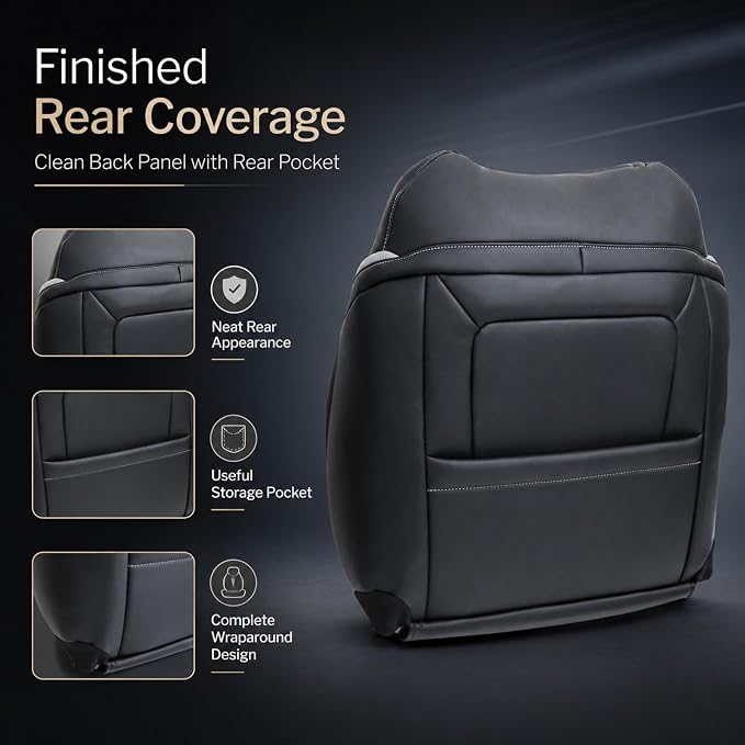 NLQR Front Driver Side Bottom & Top Back Replacement Perforated Seat Covers Black RB Microfiber Leather Compatible with Ford F-150 2015 2016 2017 2018 2019 2020