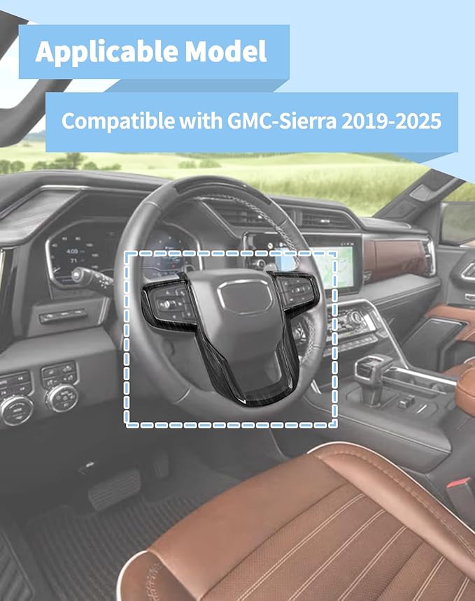 Voodonala Black Wood Grain Steering Wheel Panel Trim Cover fit for GMC-Sierra 1500 2019-2025 & GMC-Sierra 2500HD/3500HD 2020-2024, for GMC-Yukon 2021-2024