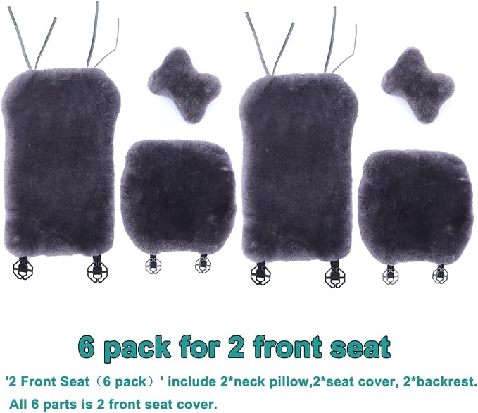 OGLAND 2 Pack Fur Fluffy Sheepskin Car Seat Covers for Universal Plush Soft Seat Cushion Accessories Automobiles (Graphite)