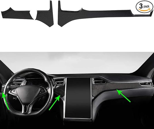 OBL Center Console Dashboard Cover for Tesla Model X Model S 2014-2020 Car Interior Accessories ABS Imitation Carbon Fiber Inner Decoration - Middle Control Trim (Pack of 3)