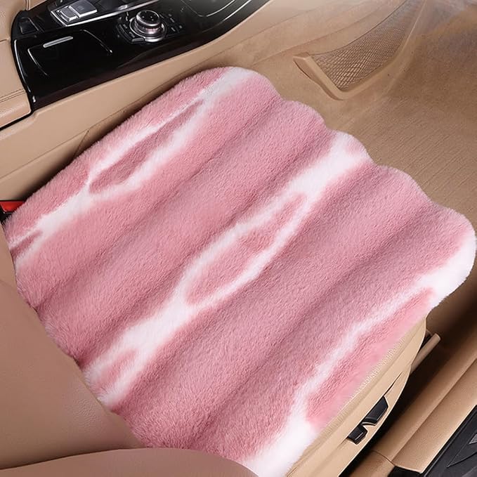 Faux Sheeskin Car Seat Cover, 1 Piece Front Fluffy Cute Pink Fur Car Seat Cover for Fuzzy Soft Auto Universal Plush Vehicle Seat Protector Pad Accessories Home and Office Chair
