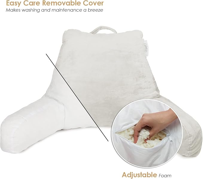 Nestl Reading Pillow for Kids & Teens with Shredded Memory Foam, Backrest Pillows for Reading, Watching, and Gaming, Use on The Couch, Bed, or Floor, Adjustable Support with Washable Cover White