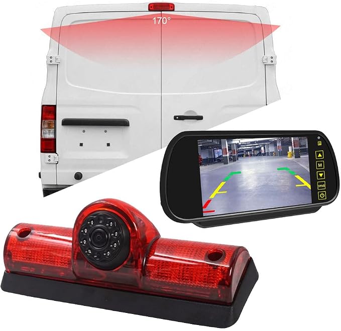 High Mount Rear Light Lamp Rear View Reverse Camera Parking Camera+7" LCD Screen Mirror Replacement for Nissan NV 1500/2500/3500 S SV SL Cargo Vans Transporter 2011-2021