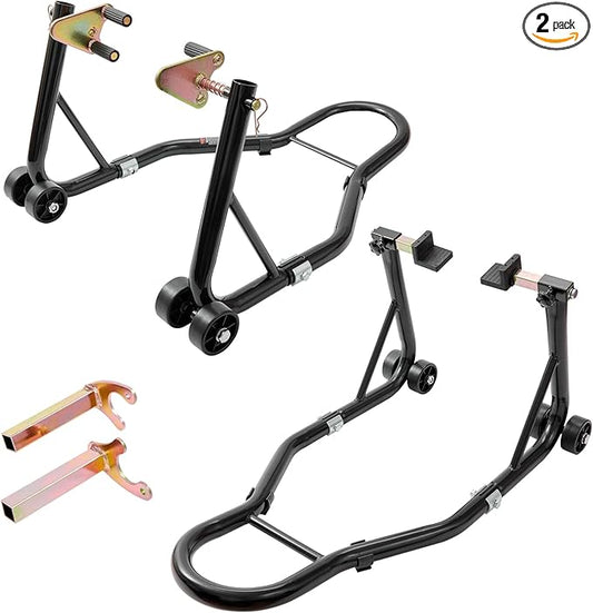 vevor Motorcycle Stand Lift 850lbs Front Rear Combo Stand Lift Stand Front Wheel Fork Stand Rear U+L Fork Swingarm Spool Stand Compatible with Most Yamaha Honda Kawasaki Suzuki Motorcycles Black