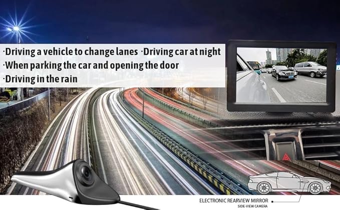 Blind Spot System for Any Car, HD Side View Security Camera, Electronic Blind Spot Rearview Mirror Camera with Rotatable Lens, 120 Wide Angle View, Paste Installation, AHD 720/1080P (1, Silver)