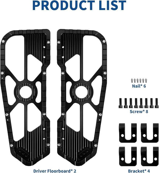 Motorcycle Driver Floorboards Front Footboards Pedal Offroad Rider Foot Pegs Fit for Harley Touring Road King Road Glide Electra Glide Street Glide Softail Dyna (Black Edge)