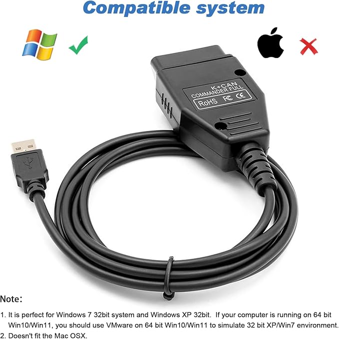 K CAN Commander V1.4 OBD2 to USB Cable,OBD Diagnostic Code Reader | Suitable for V-AG/Vvv/Audi/Skoda/SEAT/Nissan Vehicles,Fits k+can Commander 1.4 and V-WTOOL ECU Programming Software Scan Tool