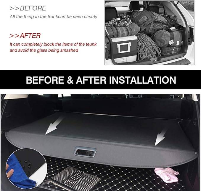 Powerty Cargo Cover for 2015-2023 2024 Ford Edge Accessories Trunk Cover Retractable Trunk Shielding Shade Cargo Luggage Cover No Gap