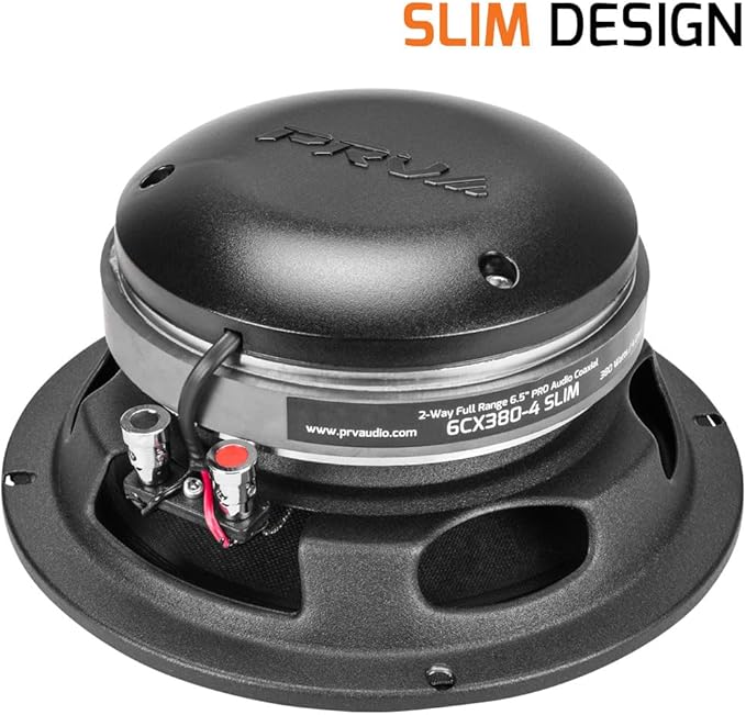 PRV AUDIO 6.5" Shallow Coaxial Car Audio Speaker 6CX380-4 Slim Loudspeaker with Built-in Tweeter Driver and Grill Included 380 Watts 4 Ohm (Single)