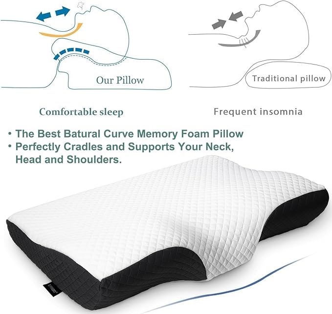 EPABO Contour Memory Foam Pillow Orthopedic Sleeping Pillows, Ergonomic Cervical Pillow for Neck Pain - for Side Sleepers, Back and Stomach Sleepers, Free Pillowcase Included (Firm & Standard Size