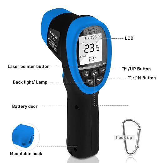 BTMETER BT-985B Laser Temp Gun Pyrometer, -58~2480℉(-50~1360℃) High Temperature Meter, 16:1 Distance Spot Ratio Industrial Infrared Thermometer Tester for Furnace, Smelting (NOT for Human Temp)