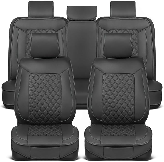 MotorBox Prestige Edition Napa Leather Seat Covers for Cars, Open Sides Front Seat Covers, Premium PU Leatherette Black & Gray Car Seat Covers for Cars Trucks SUVs, Front Seats Only