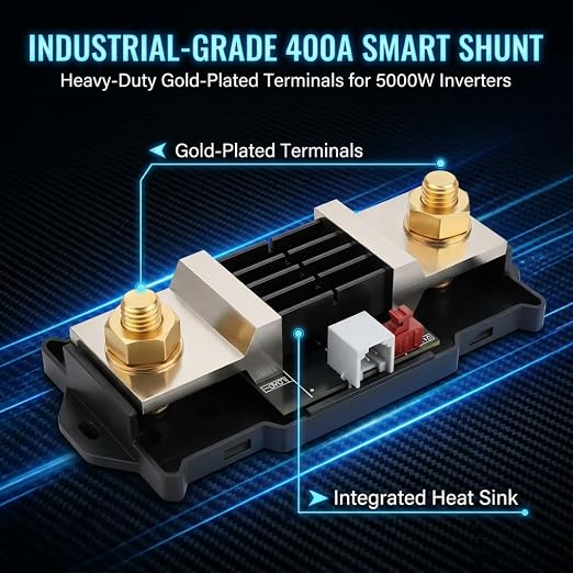 KMF Smart WiFi Battery Monitor Bluetooth with 400A Shunt, 80V High Precision Smart Shunt Voltmeter Coulometer for LiFePO4, Lithium, AGM - Real-time SOC% Ah Tracking for RV, Van, Solar Storage