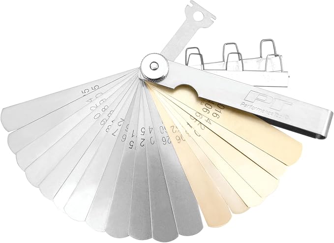 Performance Tool W80529 24-Piece Feeler Gauge Set with Steel and Brass Blades, Wire Test Loops, and Metric/SAE Sizes for Tune Ups and More