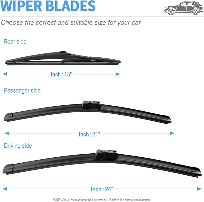 Gavimnal® 24"+21"+13" Silicone Wiper Blades Replacement For Volkswagen Tiguan 2007-2017,All-Season Front Rear Windshield Wiper Blades(Set of 3)