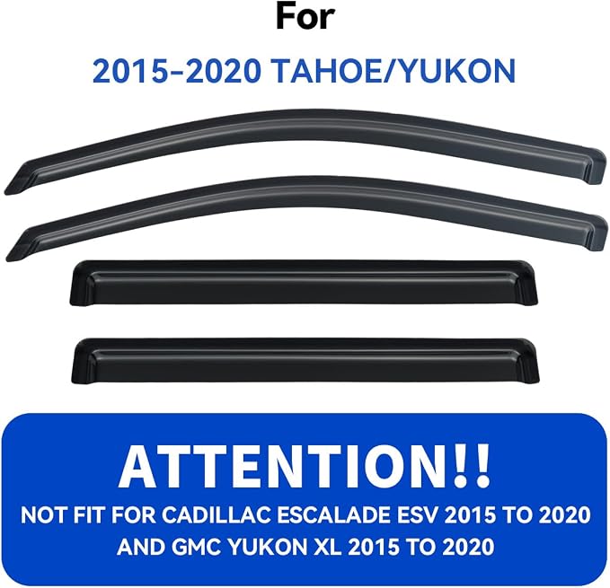 YQAUTEC Window Visors Rain Guards Shield for 2015-2020 Chevy Tahoe/GMC Yukon(Not for XL or Denali), Out-Channel Window Wind Deflectors Vent Rain Visors Shades for 15-20 Cadillac Escalade(Not for ESV)