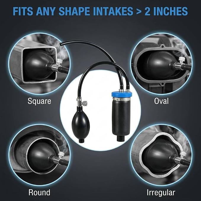 Universal Easy Intake Adapter, 2 Pcs Intake Adapter Fuel Leakage Detector with Inflatable Bladder, Automotive Smoke Machine Diagnostic Tester for 12V Vehicles Pipe Fuel Leakage Detection